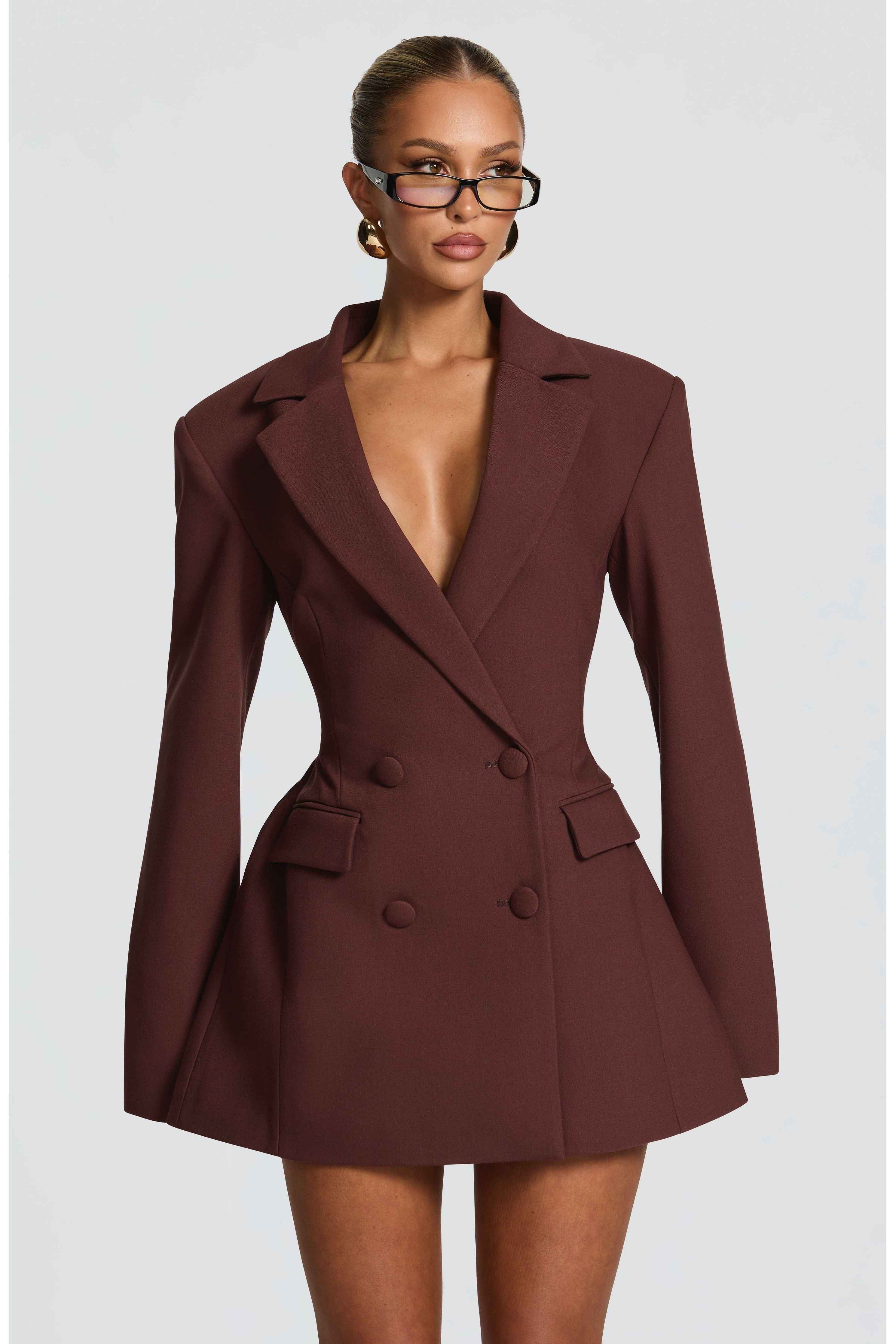 Soleia Mini Blazer Dress – Double-Breasted Tailored Mini Dress for – Luvena  Fashion