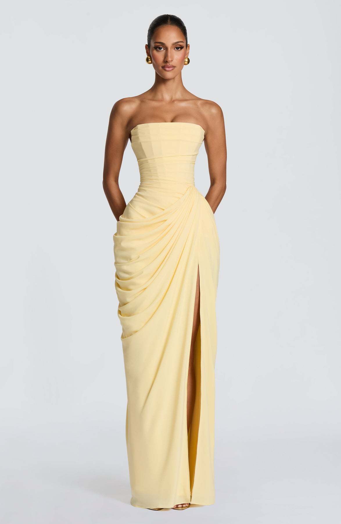 Strapless Pleated Maxi Dress for Women – A-Line Evening Gown