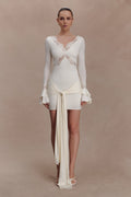 Slinky Lace Mini Dress for Women – V-Neck Flared Sleeve Party Dress – Ivory