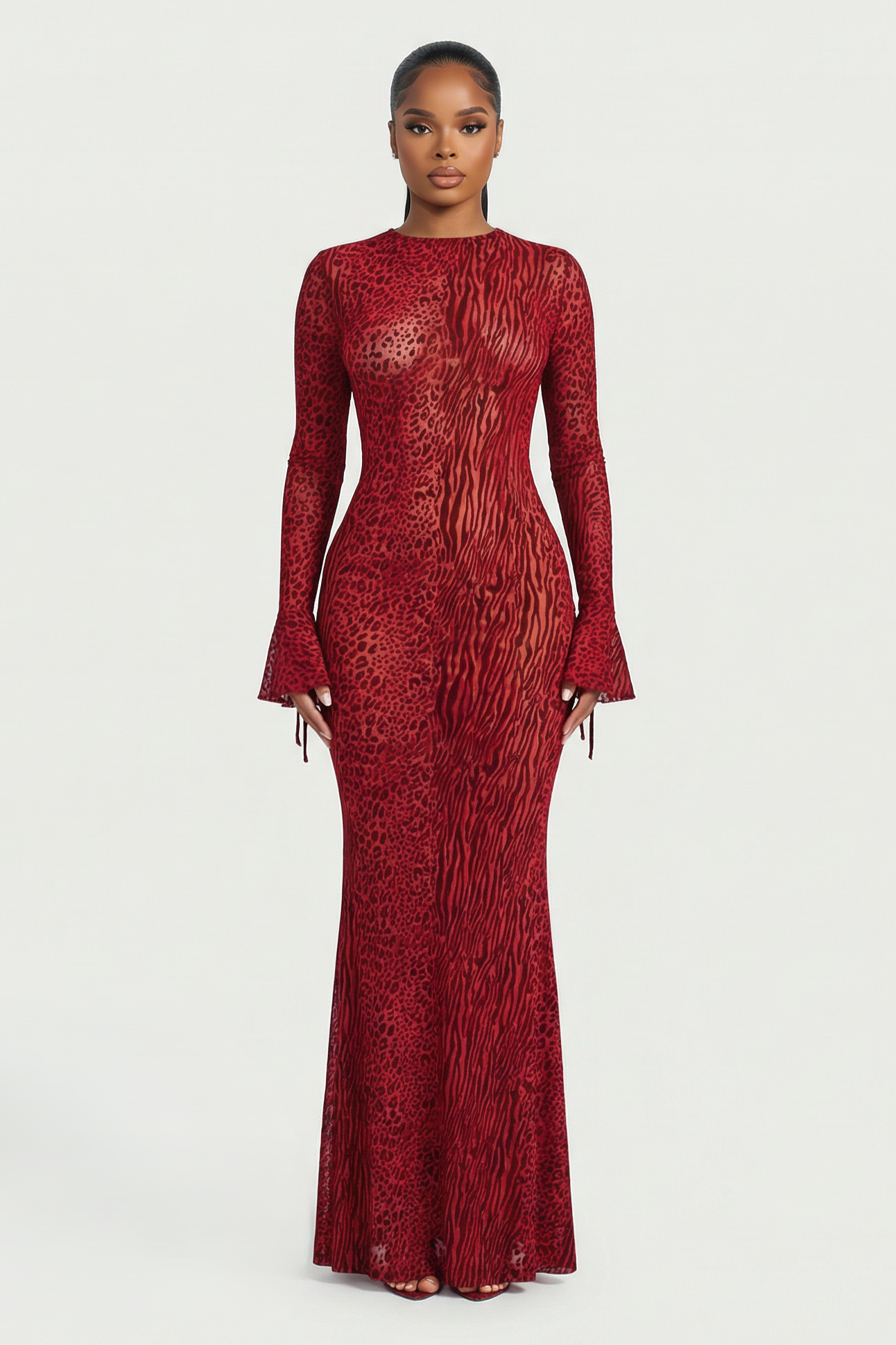 Animal Print Mesh Maxi Dress for Women – Sleeveless Evening Gown
