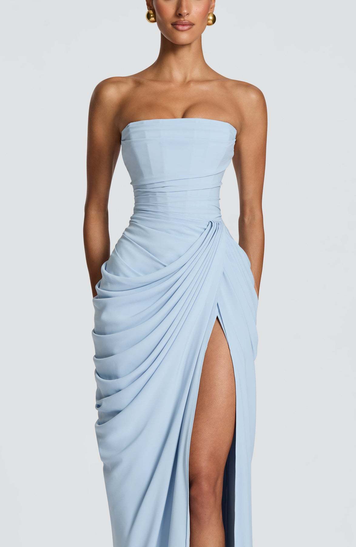 Strapless Pleated Maxi Dress for Women – A-Line Evening Gown