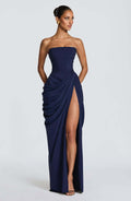 Strapless Pleated Maxi Dress for Women – A-Line Evening Gown