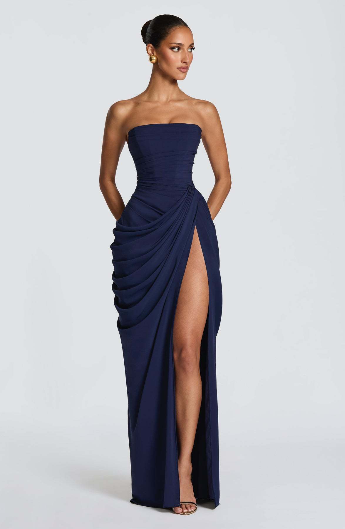 Strapless Pleated Maxi Dress for Women – A-Line Evening Gown