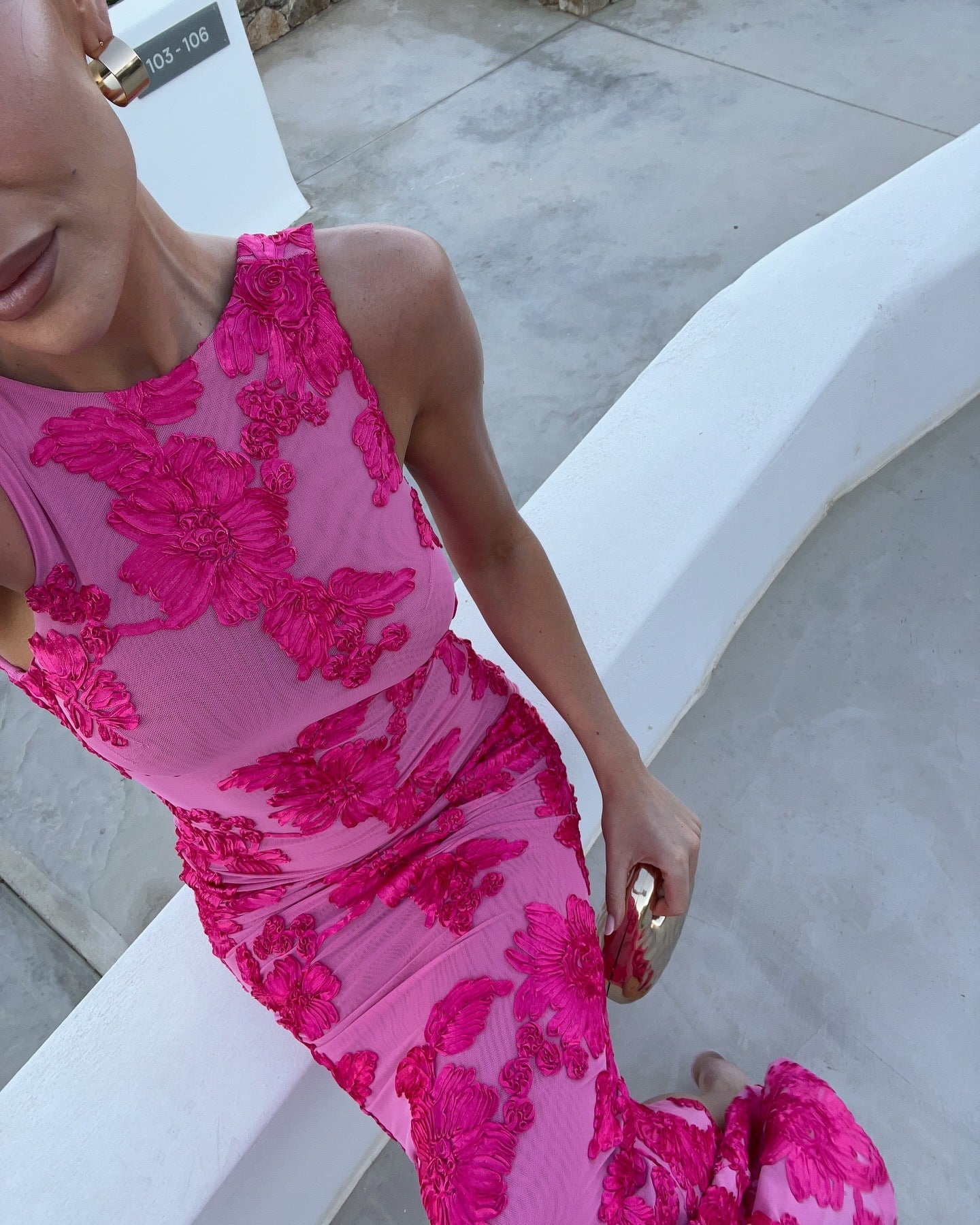3D Floral Embroidered Mesh Maxi Dress for Women – Sleeveless Party Dress
