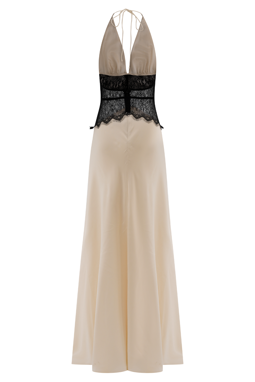 Lace and Satin Halter Maxi Dress for Women – V-Neck Evening Gown – Black/White