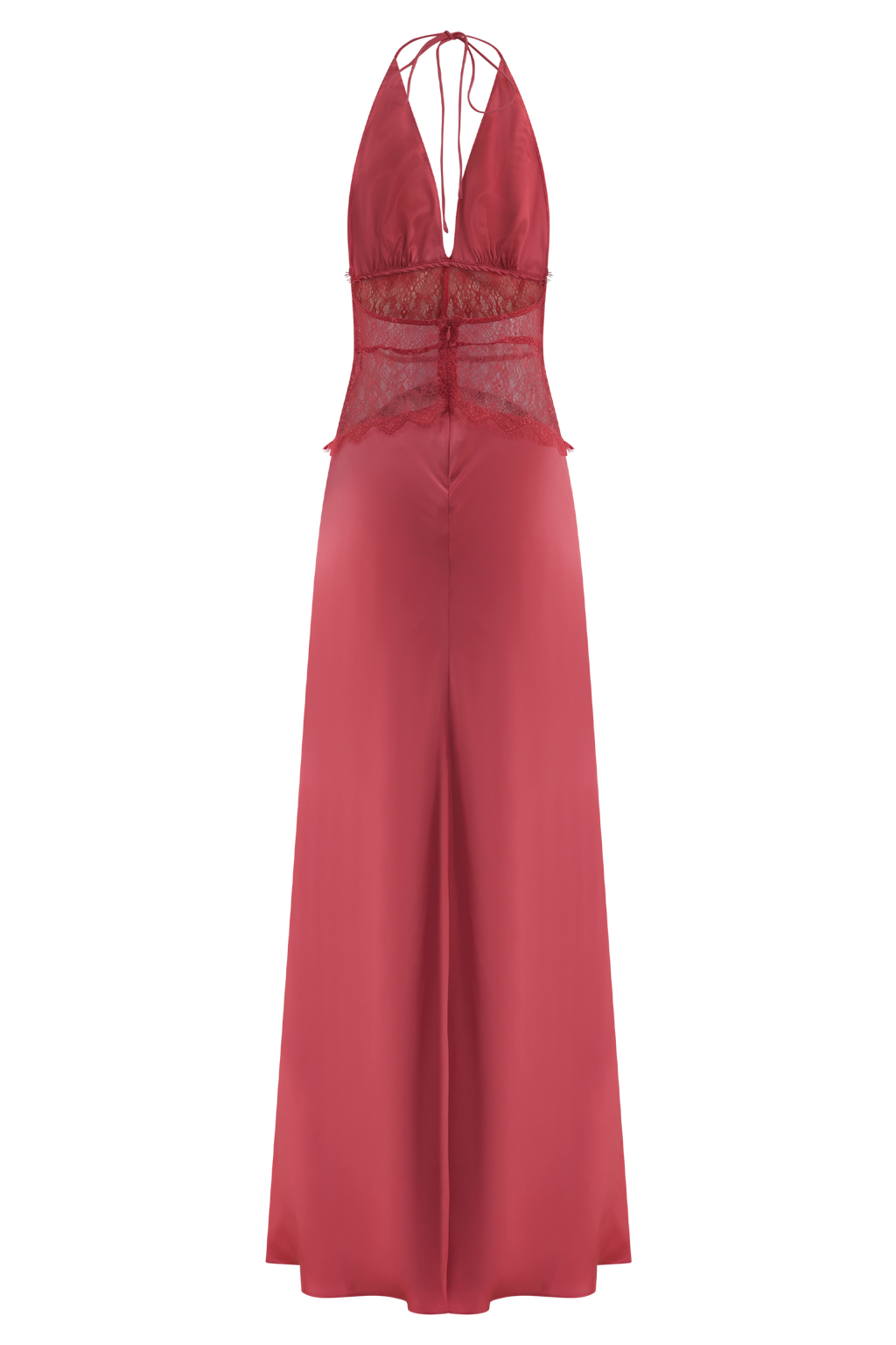 Lace and Satin Halter Maxi Dress for Women – V-Neck Evening Gown – Rose
