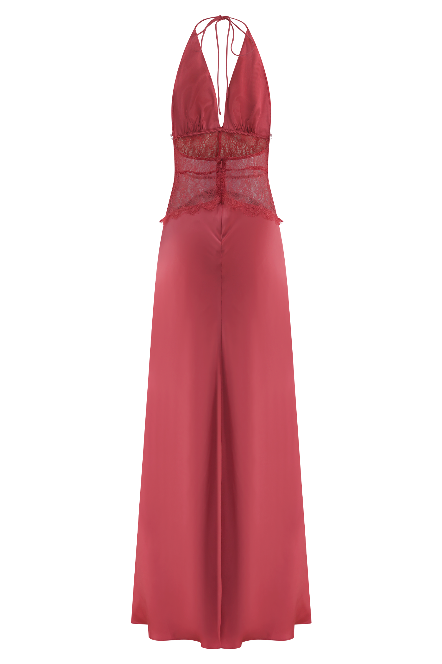 Lace and Satin Halter Maxi Dress for Women – V-Neck Evening Gown – Rose