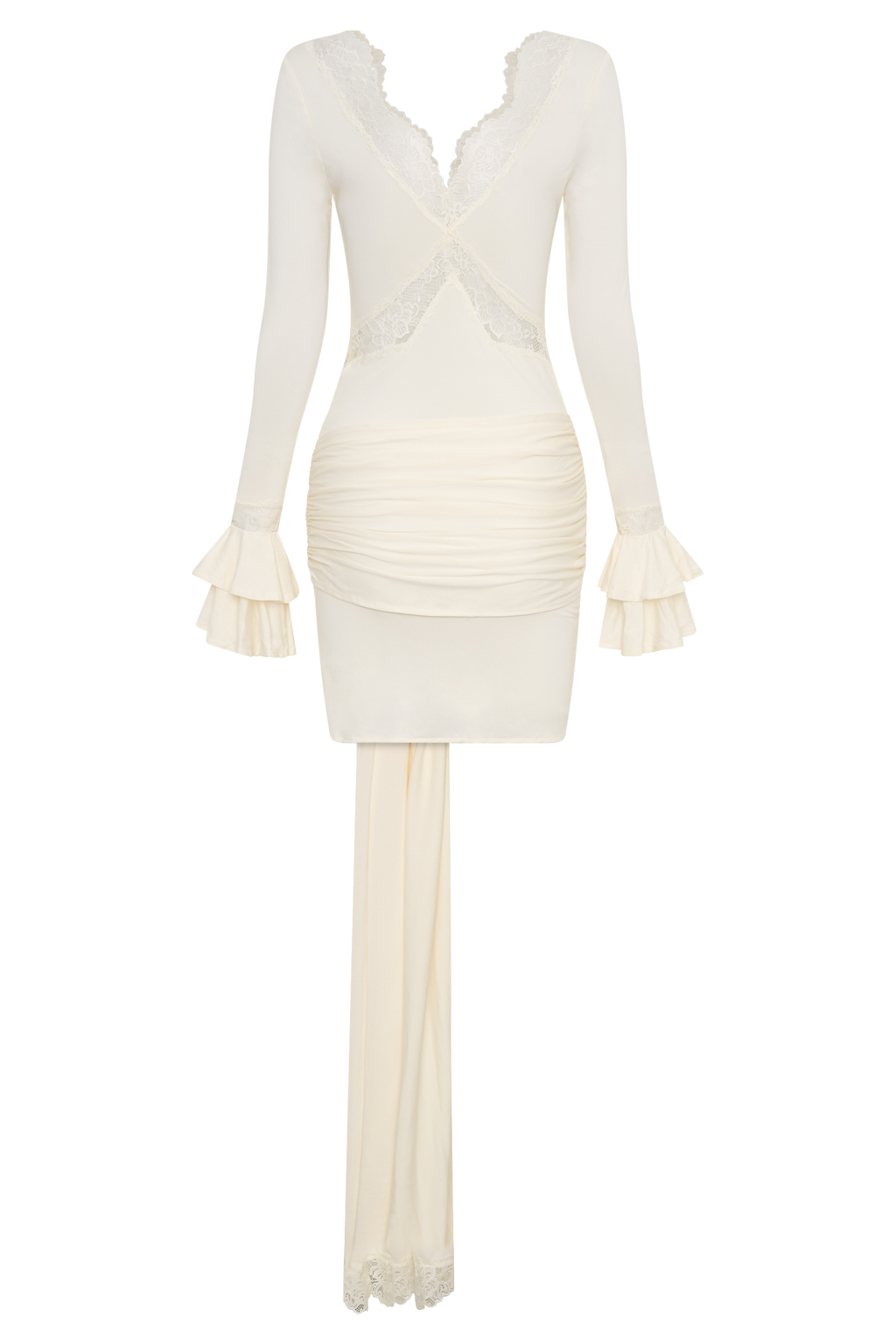 Slinky Lace Mini Dress for Women – V-Neck Flared Sleeve Party Dress – Ivory