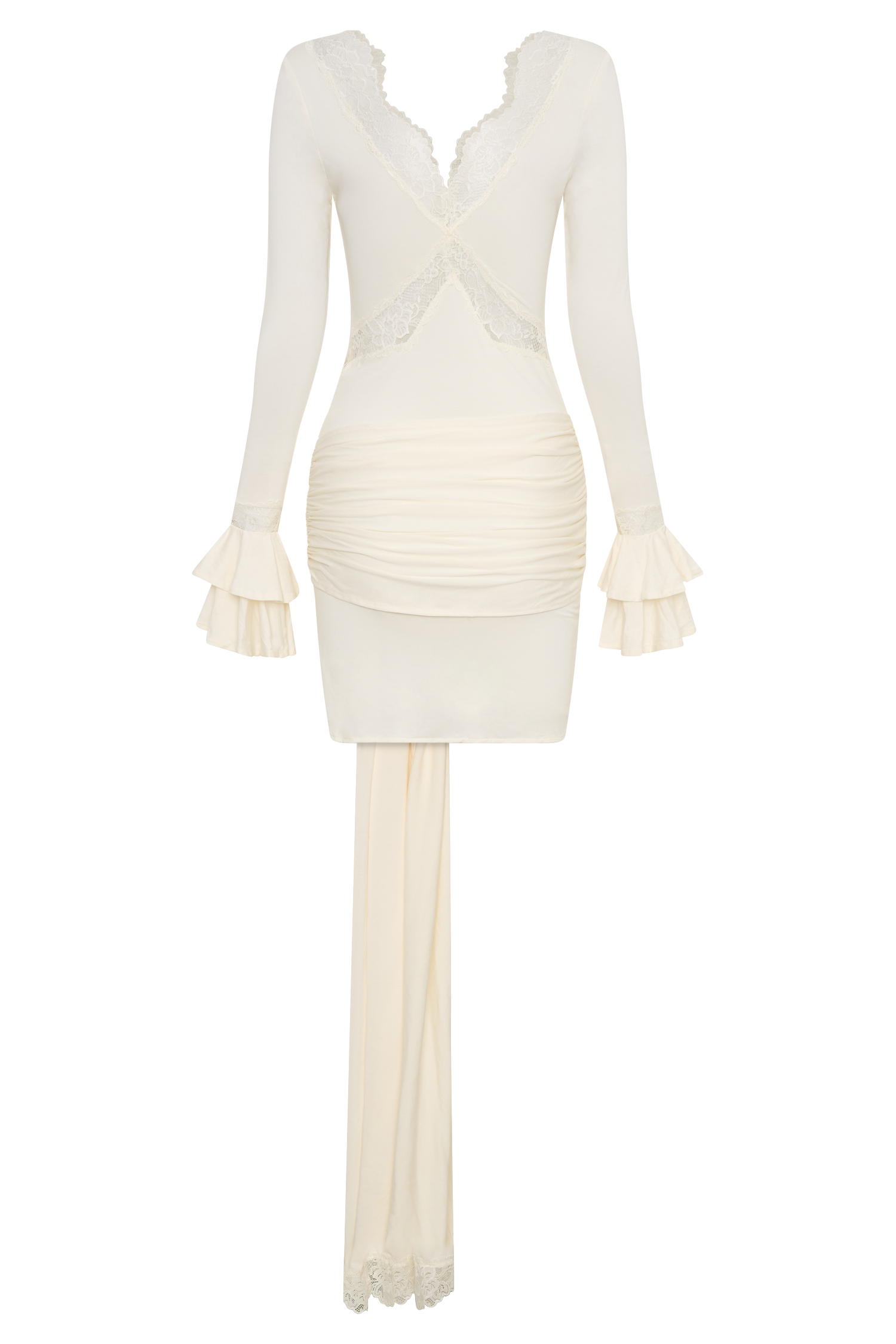 Slinky Lace Mini Dress for Women – V-Neck Flared Sleeve Party Dress – Ivory