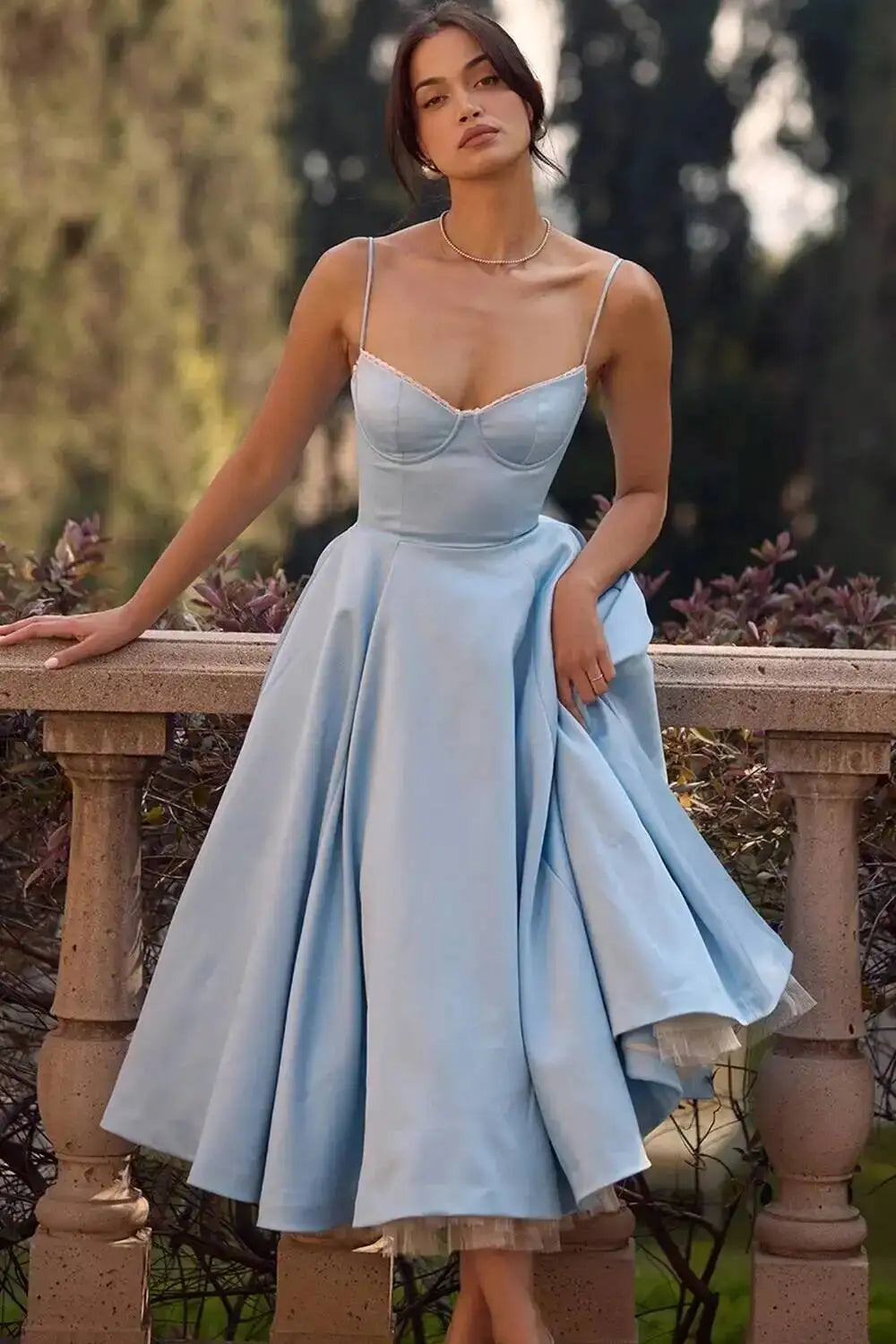 Satin Strapless Midi Dress for Women – Waist Cinching Party Dress