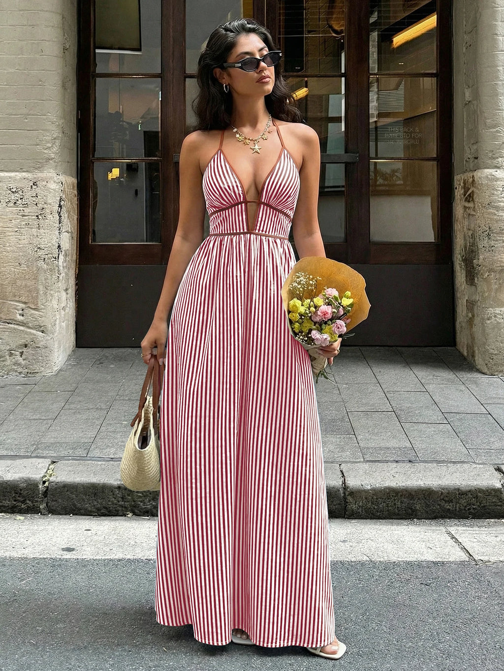 Off-Shoulder Hollow Out Maxi Beach Dress for Women – Sleeveless Backless Dress