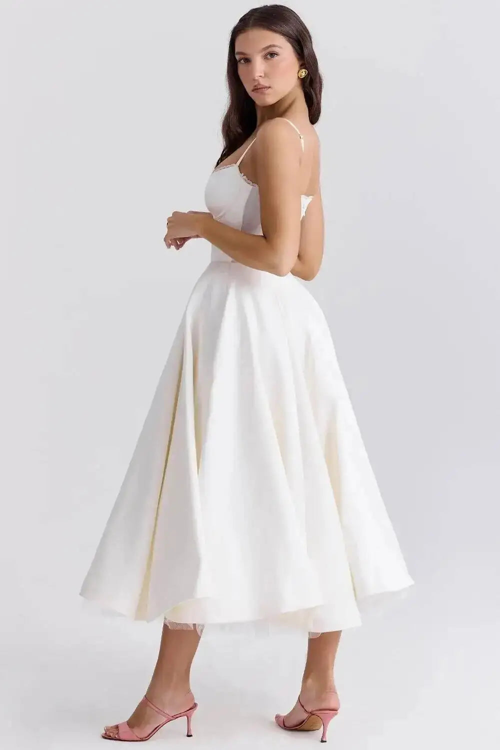 Satin Strapless Midi Dress for Women – Waist Cinching Party Dress