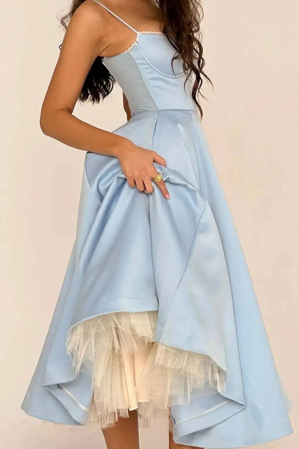 Satin Strapless Midi Dress for Women – Waist Cinching Party Dress