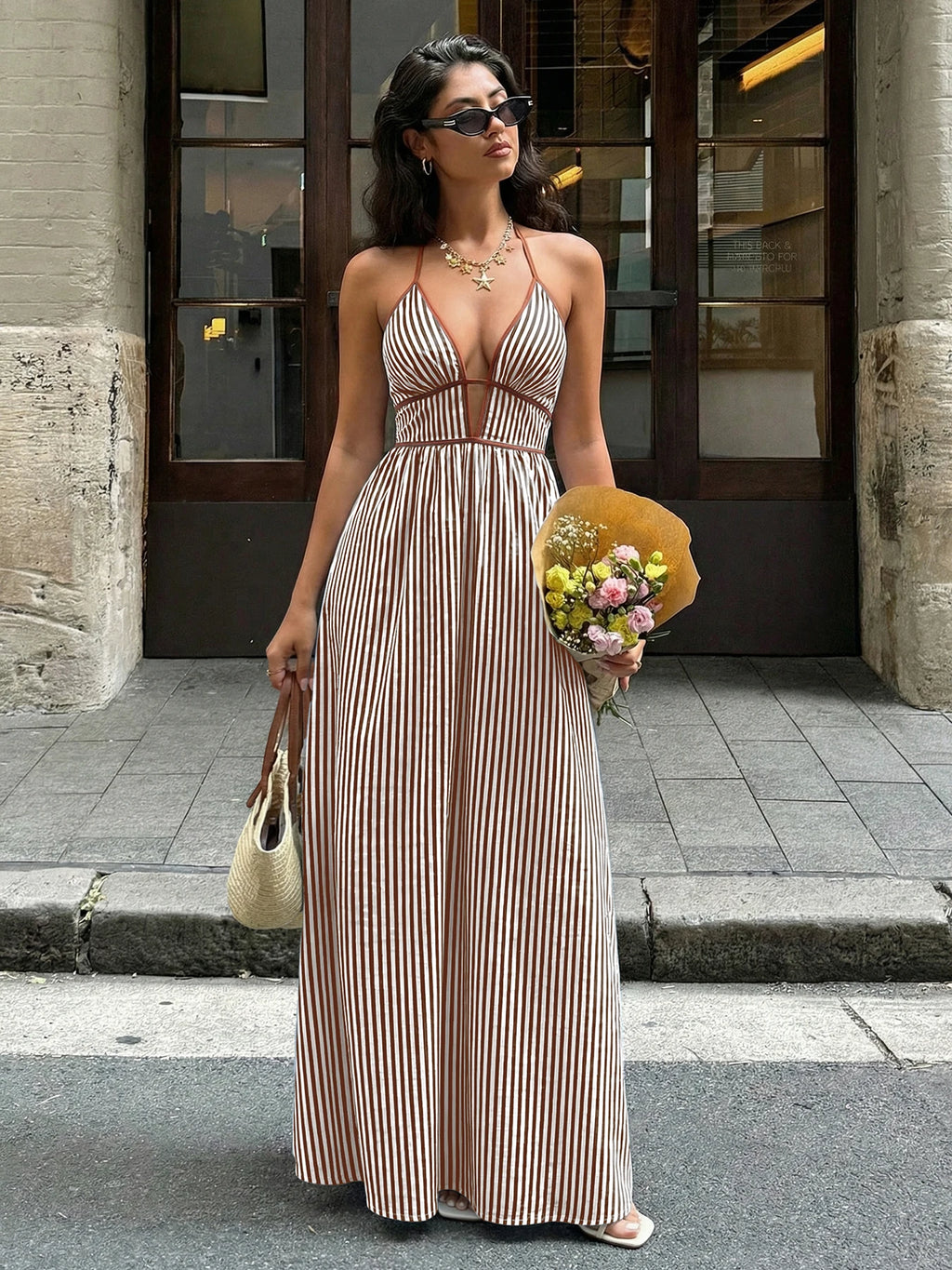 Off-Shoulder Hollow Out Maxi Beach Dress for Women – Sleeveless Backless Dress