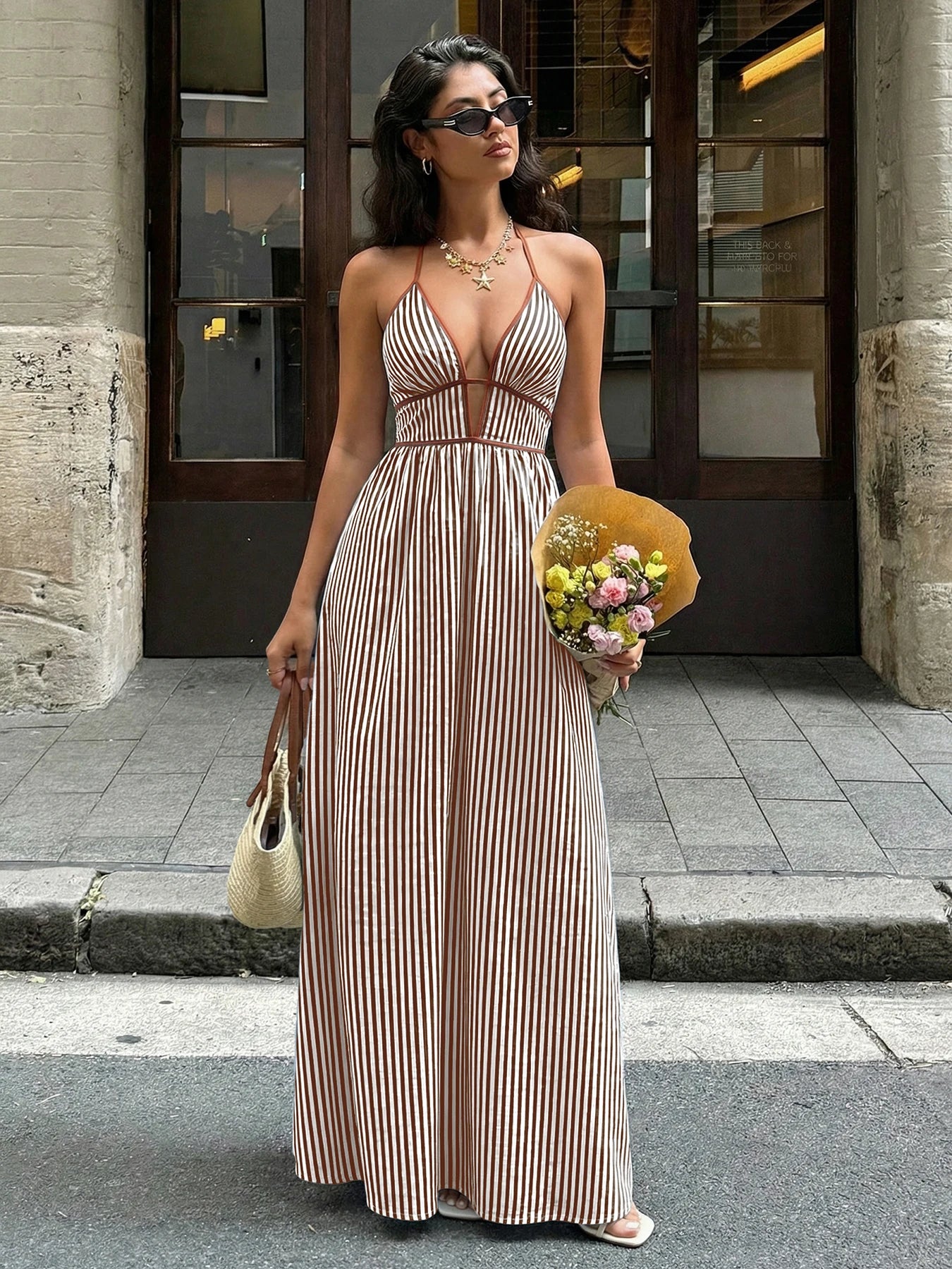 Off-Shoulder Hollow Out Maxi Beach Dress for Women – Sleeveless Backless Dress