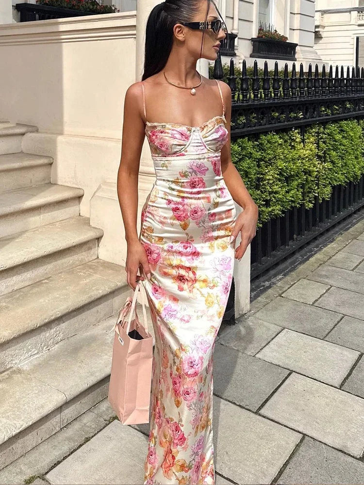 Floral Spaghetti Strap Maxi Dress for Women – Summer Wedding Guest Dress
