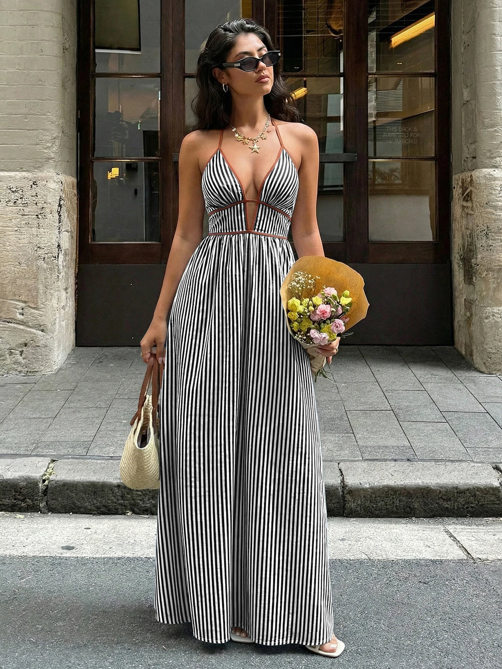 Off-Shoulder Hollow Out Maxi Beach Dress for Women – Sleeveless Backless Dress