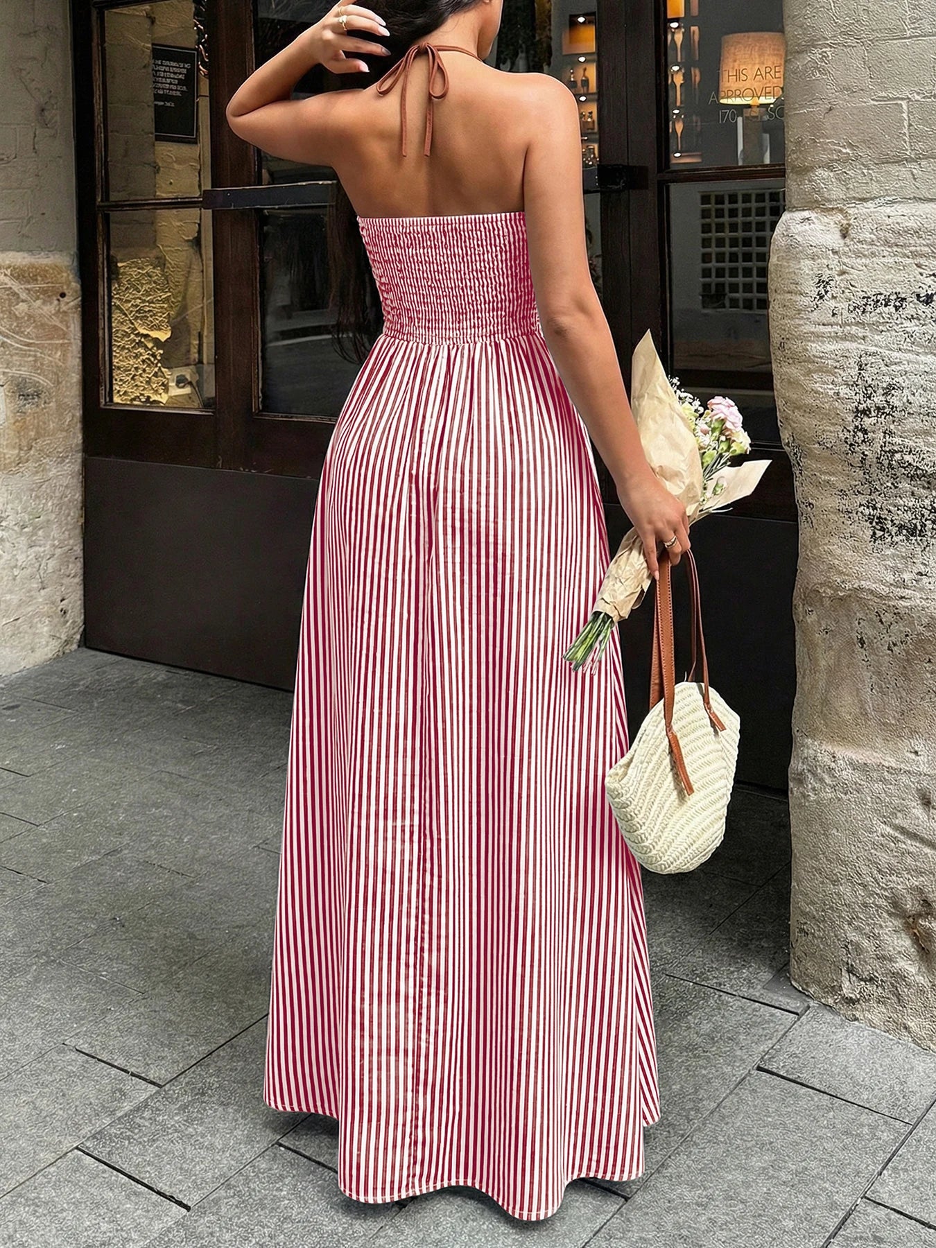 Off-Shoulder Hollow Out Maxi Beach Dress for Women – Sleeveless Backless Dress