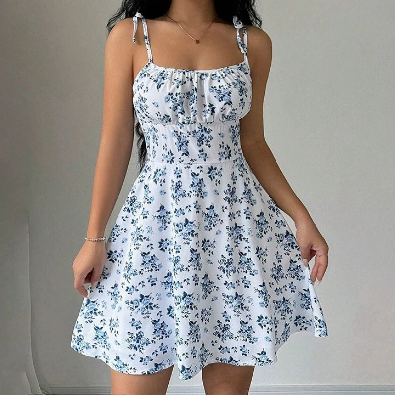 Floral Spaghetti Strap Mini Beach Dress for Women – Summer Sundress