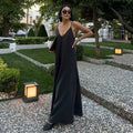 Slip Backless Draped Maxi Dress for Women – Spaghetti Strap Summer Beach Dress