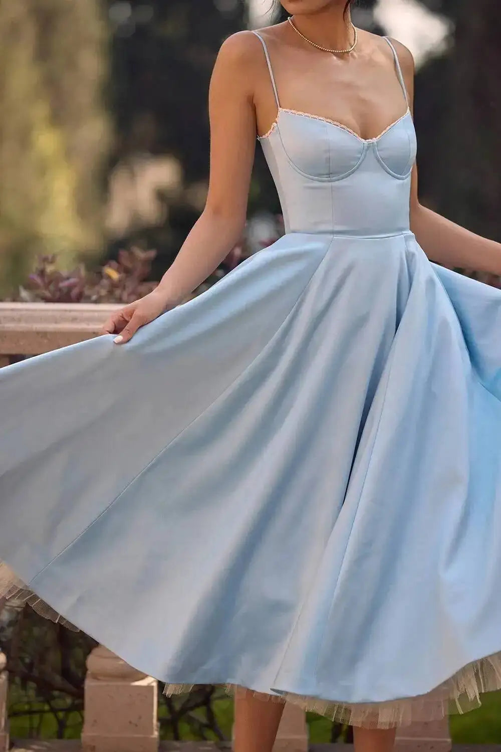 Satin Strapless Midi Dress for Women – Waist Cinching Party Dress