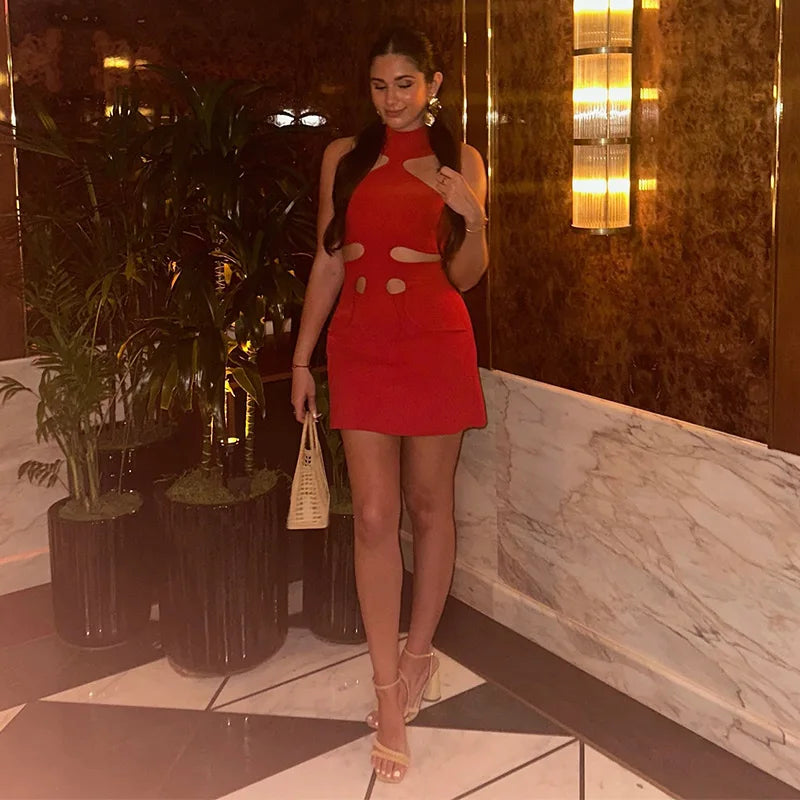Halter Cut-Out Mini Dress for Women – Sleeveless Bodycon Party Dress