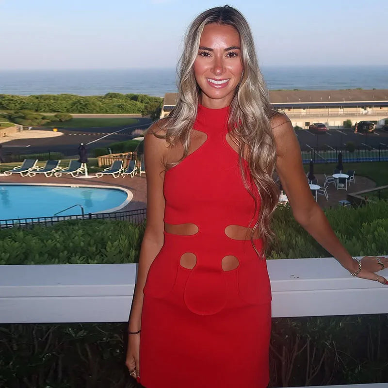 Halter Cut-Out Mini Dress for Women – Sleeveless Bodycon Party Dress