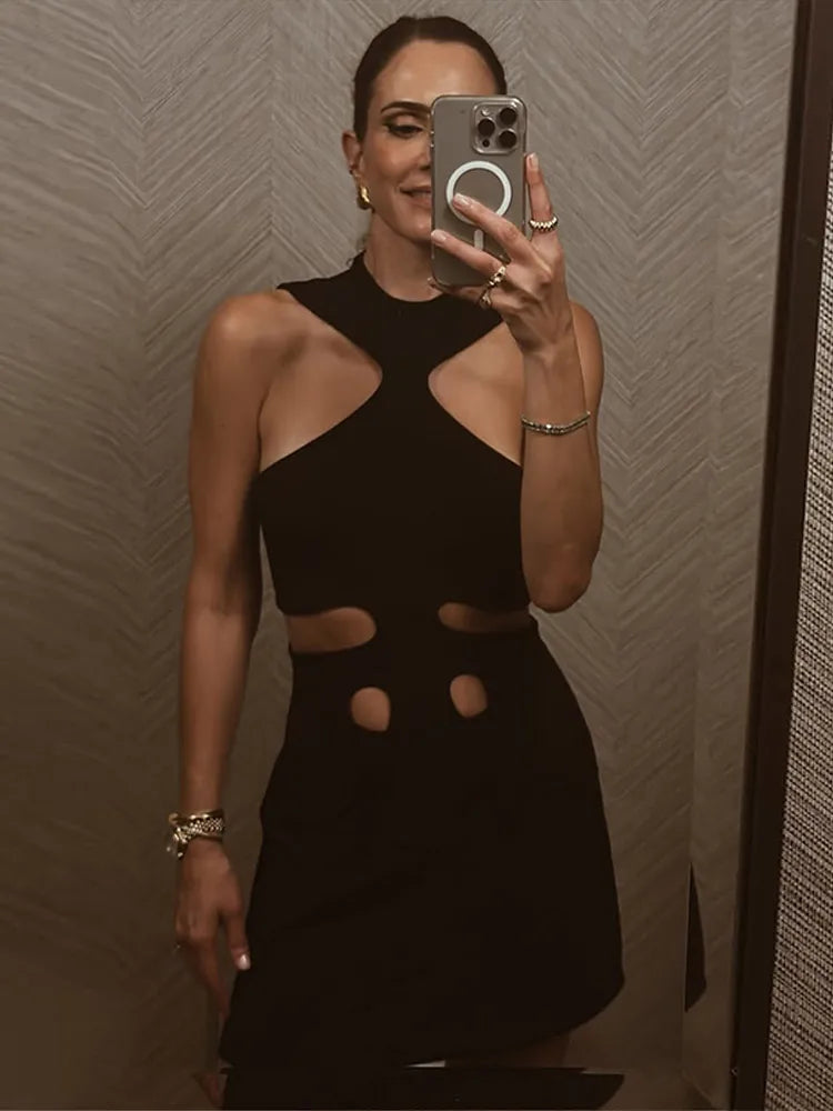 Halter Cut-Out Mini Dress for Women – Sleeveless Bodycon Party Dress