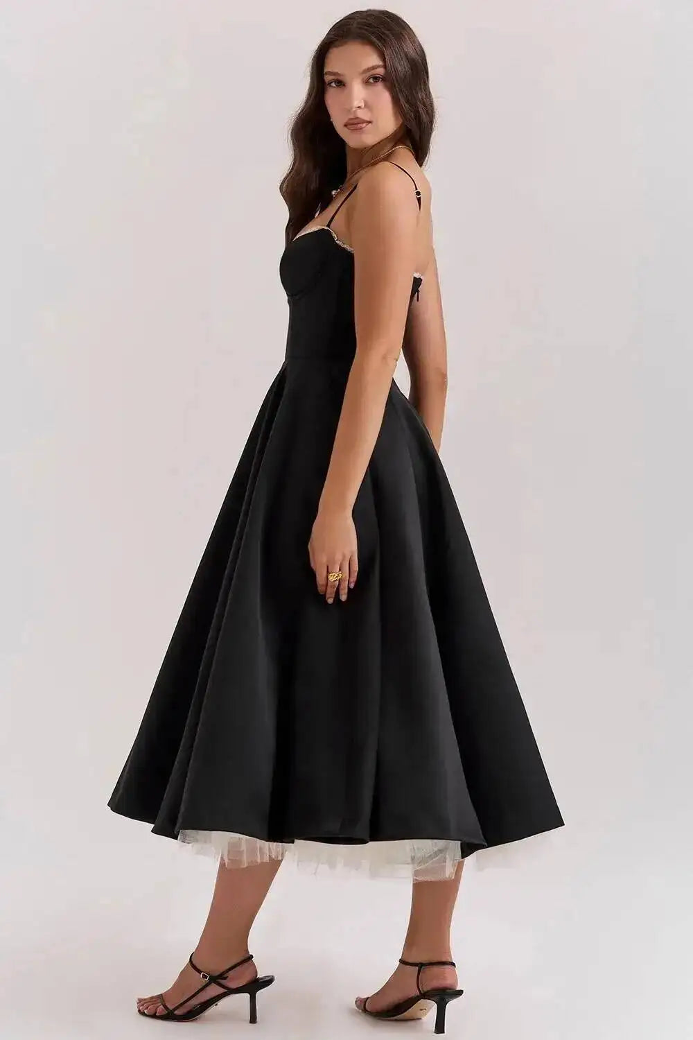 Satin Strapless Midi Dress for Women – Waist Cinching Party Dress