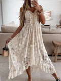 Lace V-Neck Sleeveless Maxi Beach Dress for Women – Hollow Out Summer Dress
