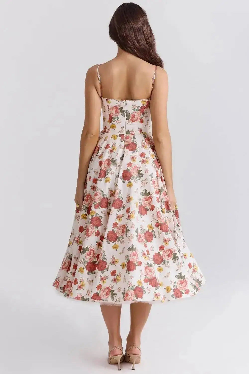 Satin Strapless Midi Dress for Women – Waist Cinching Party Dress