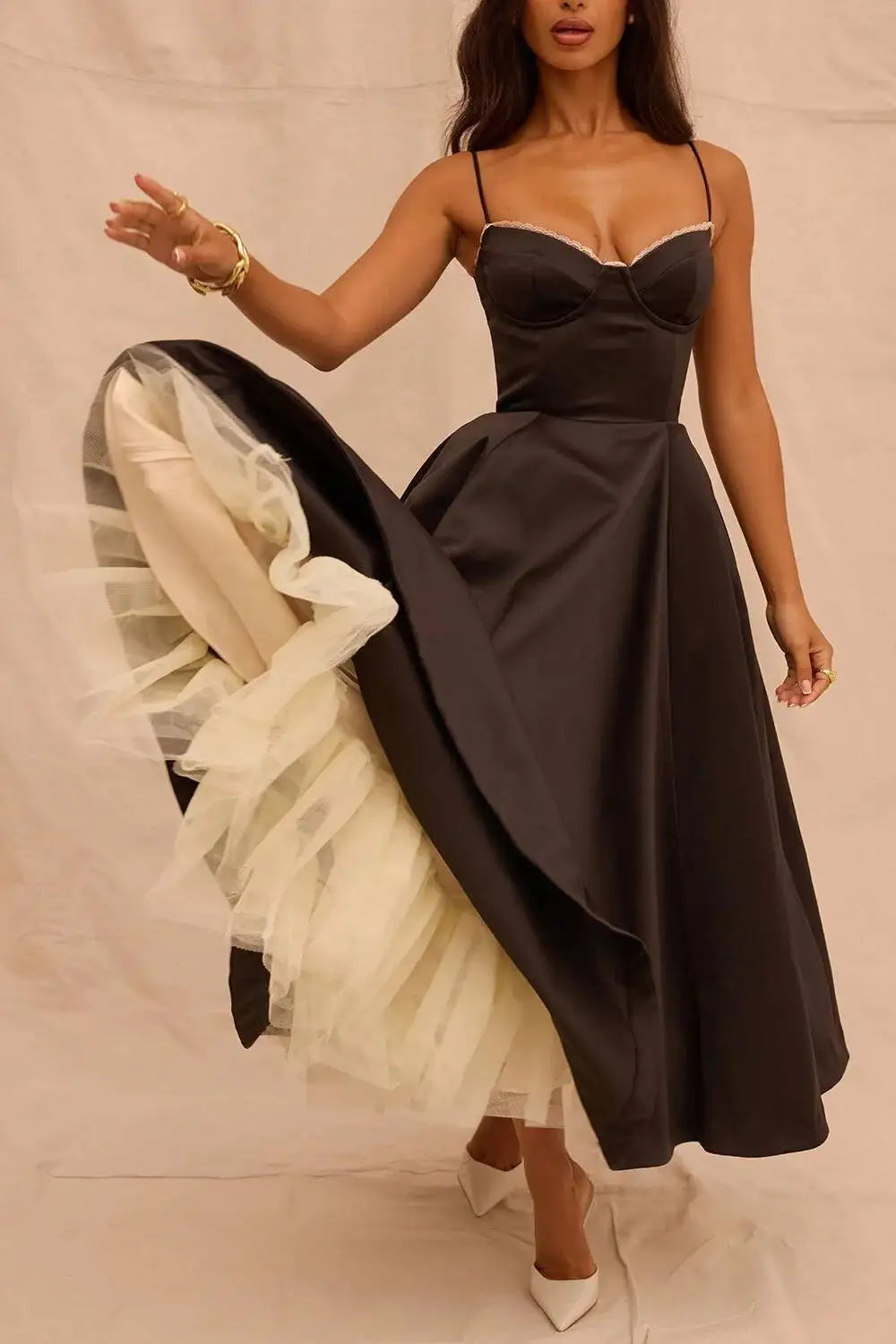 Satin Strapless Midi Dress for Women – Waist Cinching Party Dress