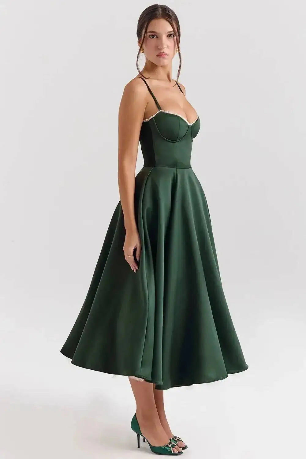 Satin Strapless Midi Dress for Women – Waist Cinching Party Dress