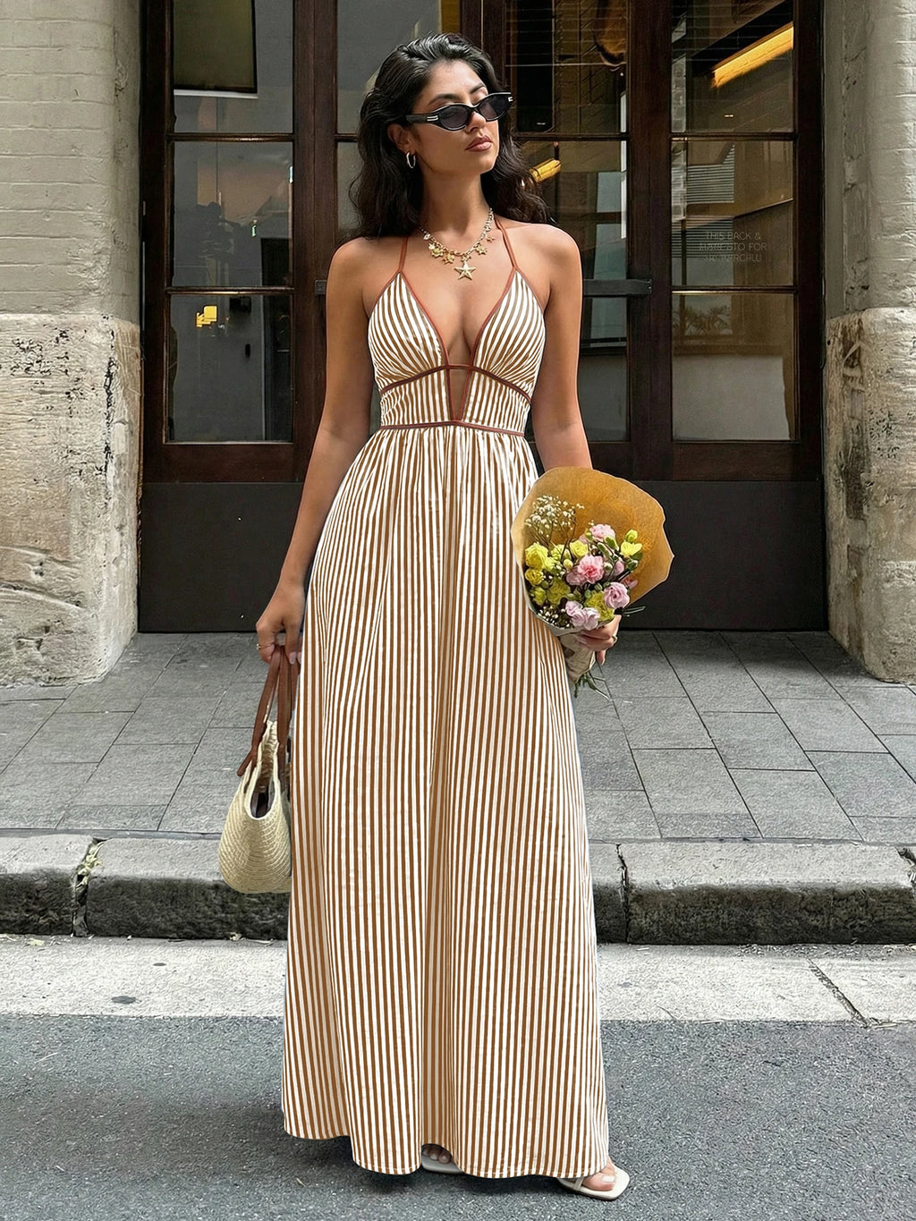 Off-Shoulder Hollow Out Maxi Beach Dress for Women – Sleeveless Backless Dress