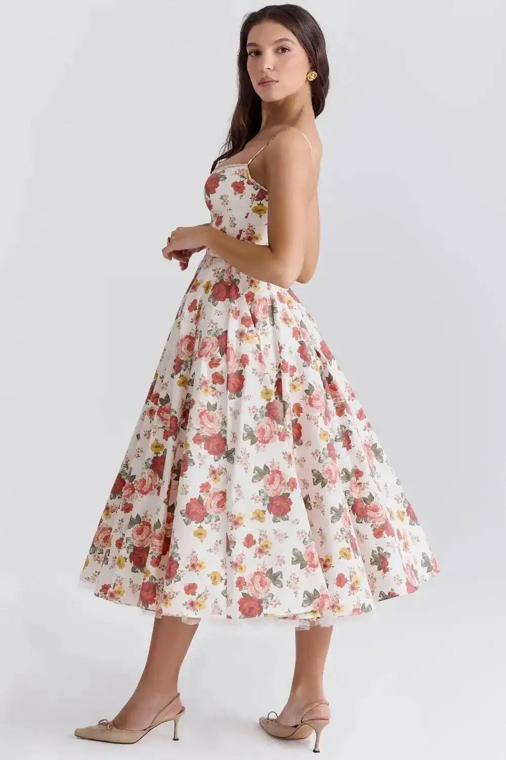 Satin Strapless Midi Dress for Women – Waist Cinching Party Dress