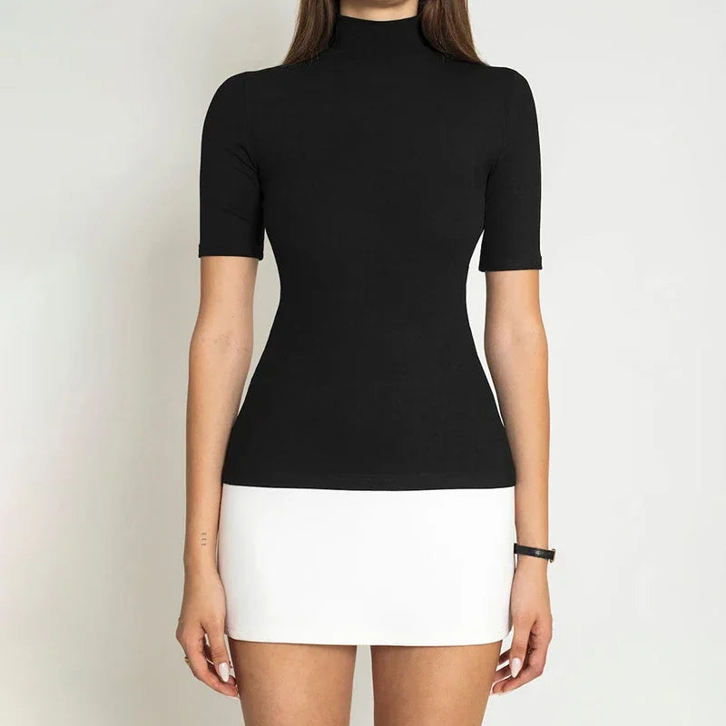 Contrast Turtleneck Bodycon Mini Dress for Women – Half Sleeve Y2K Streetwear Dress
