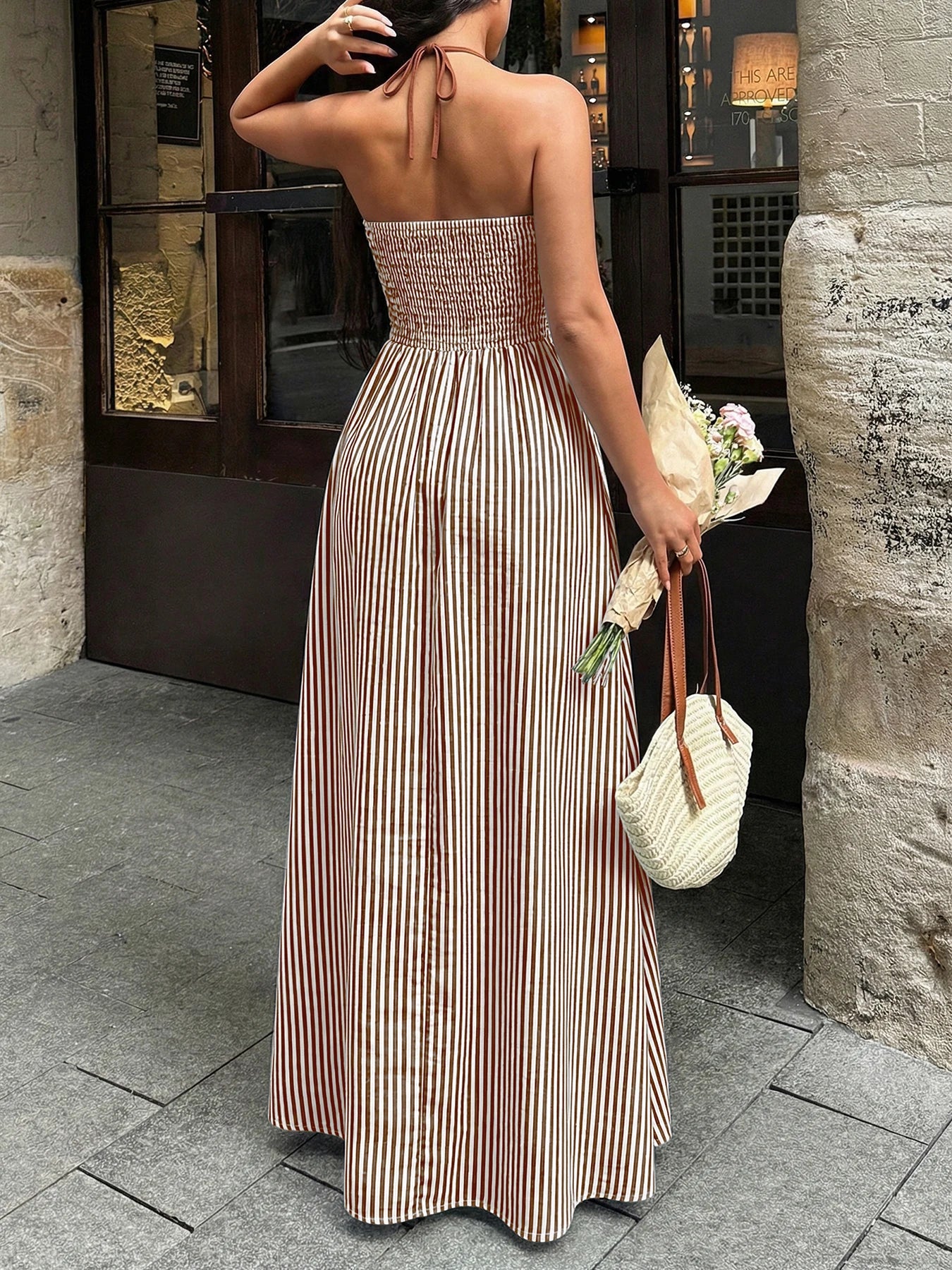 Off-Shoulder Hollow Out Maxi Beach Dress for Women – Sleeveless Backless Dress