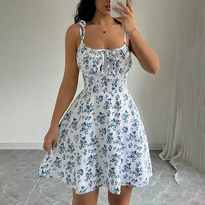Floral Spaghetti Strap Mini Beach Dress for Women – Summer Sundress
