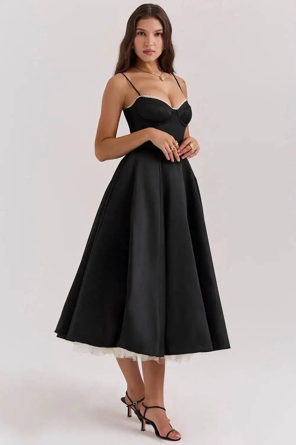Satin Strapless Midi Dress for Women – Waist Cinching Party Dress