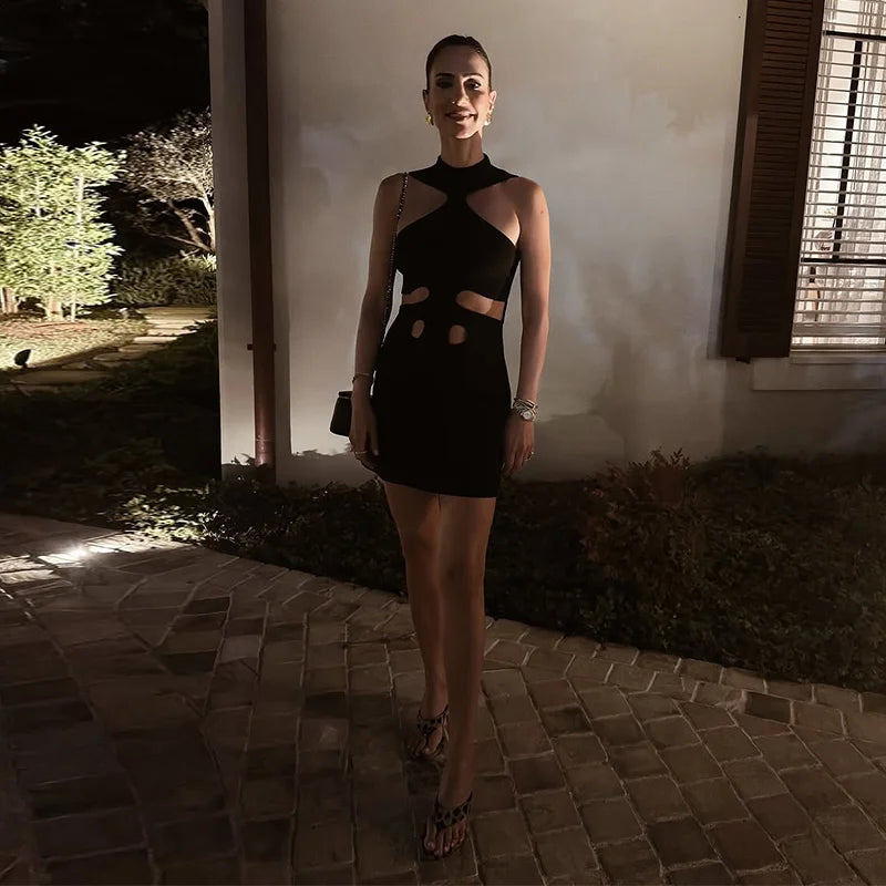 Halter Cut-Out Mini Dress for Women – Sleeveless Bodycon Party Dress