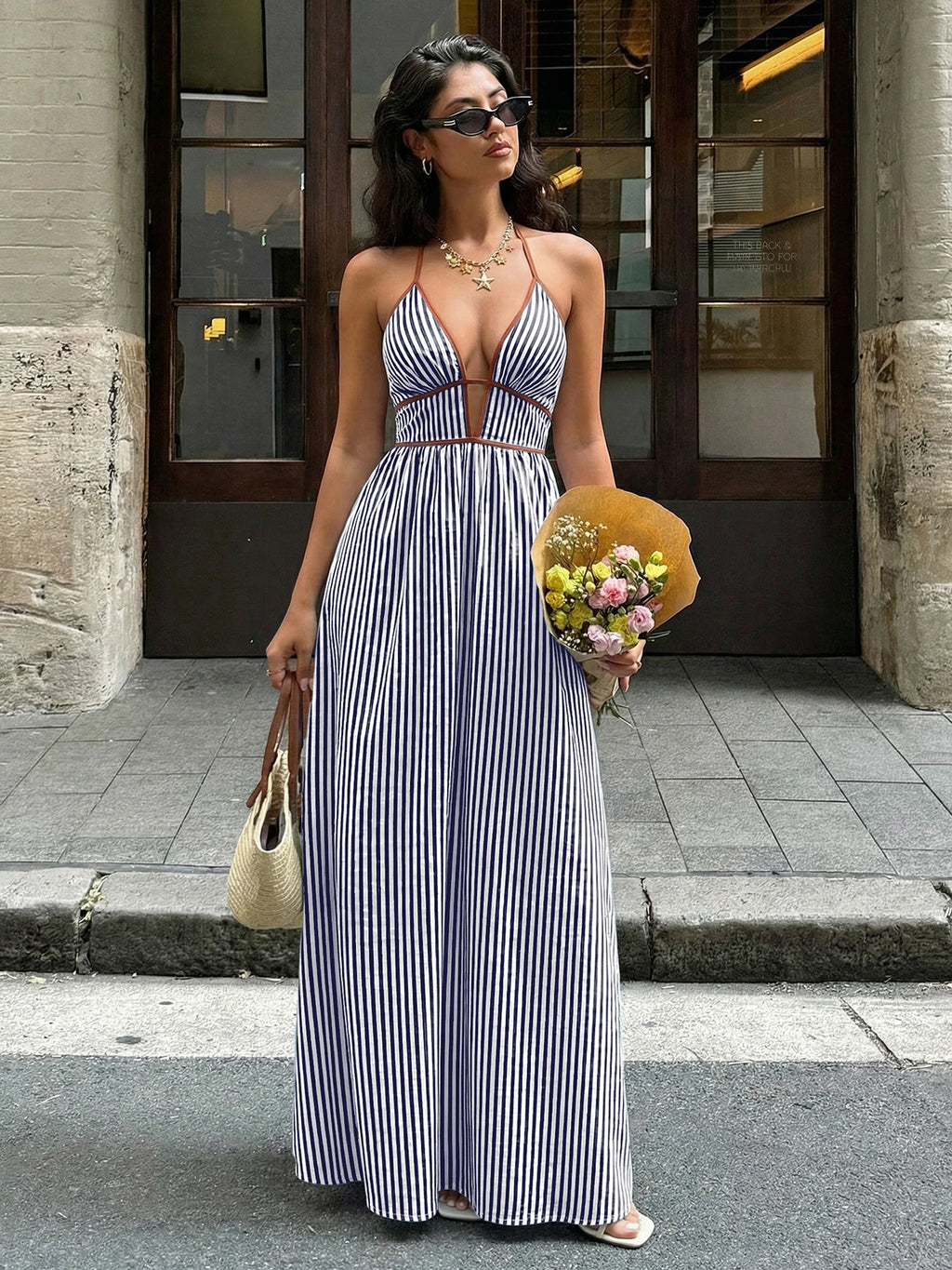 Off-Shoulder Hollow Out Maxi Beach Dress for Women – Sleeveless Backless Dress