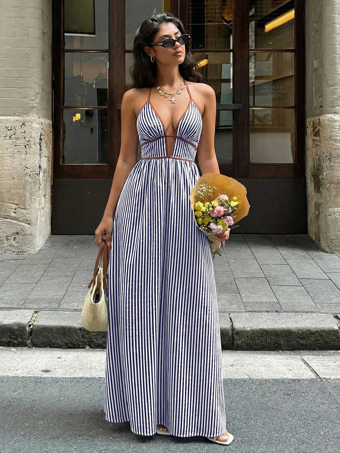 Off-Shoulder Hollow Out Maxi Beach Dress for Women – Sleeveless Backless Dress