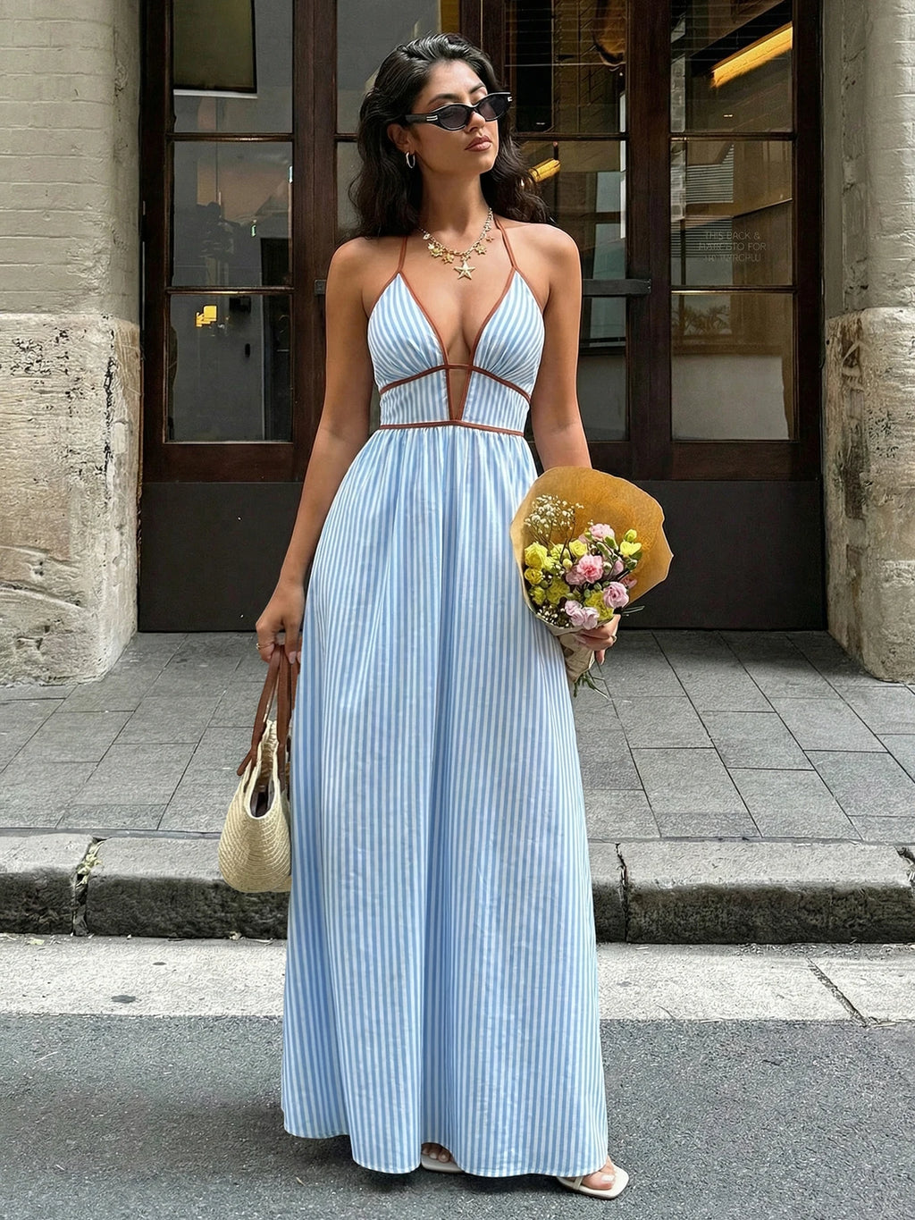 Off-Shoulder Hollow Out Maxi Beach Dress for Women – Sleeveless Backless Dress