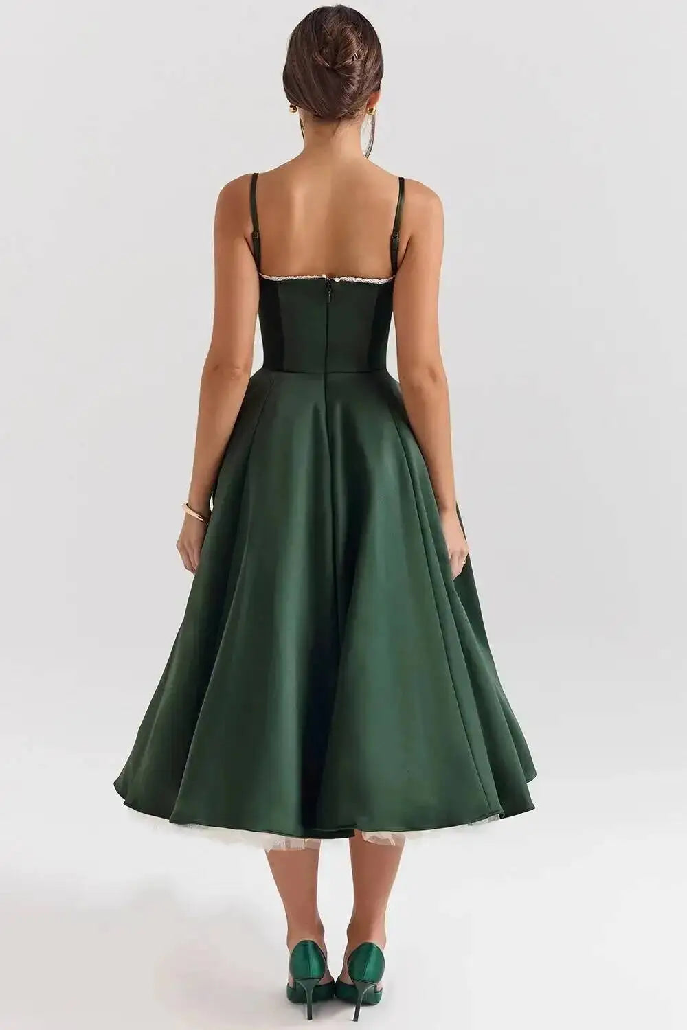 Satin Strapless Midi Dress for Women – Waist Cinching Party Dress