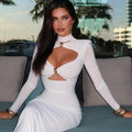 Turtleneck Hollow Out Sheath Maxi Dress for Women – Full Sleeve Evening Party Dress
