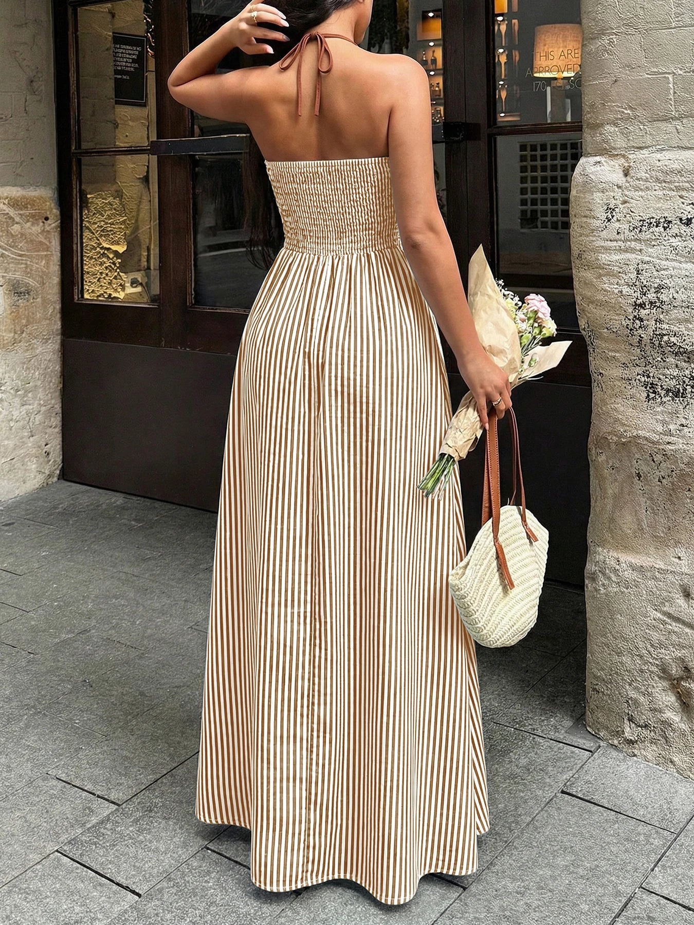 Off-Shoulder Hollow Out Maxi Beach Dress for Women – Sleeveless Backless Dress
