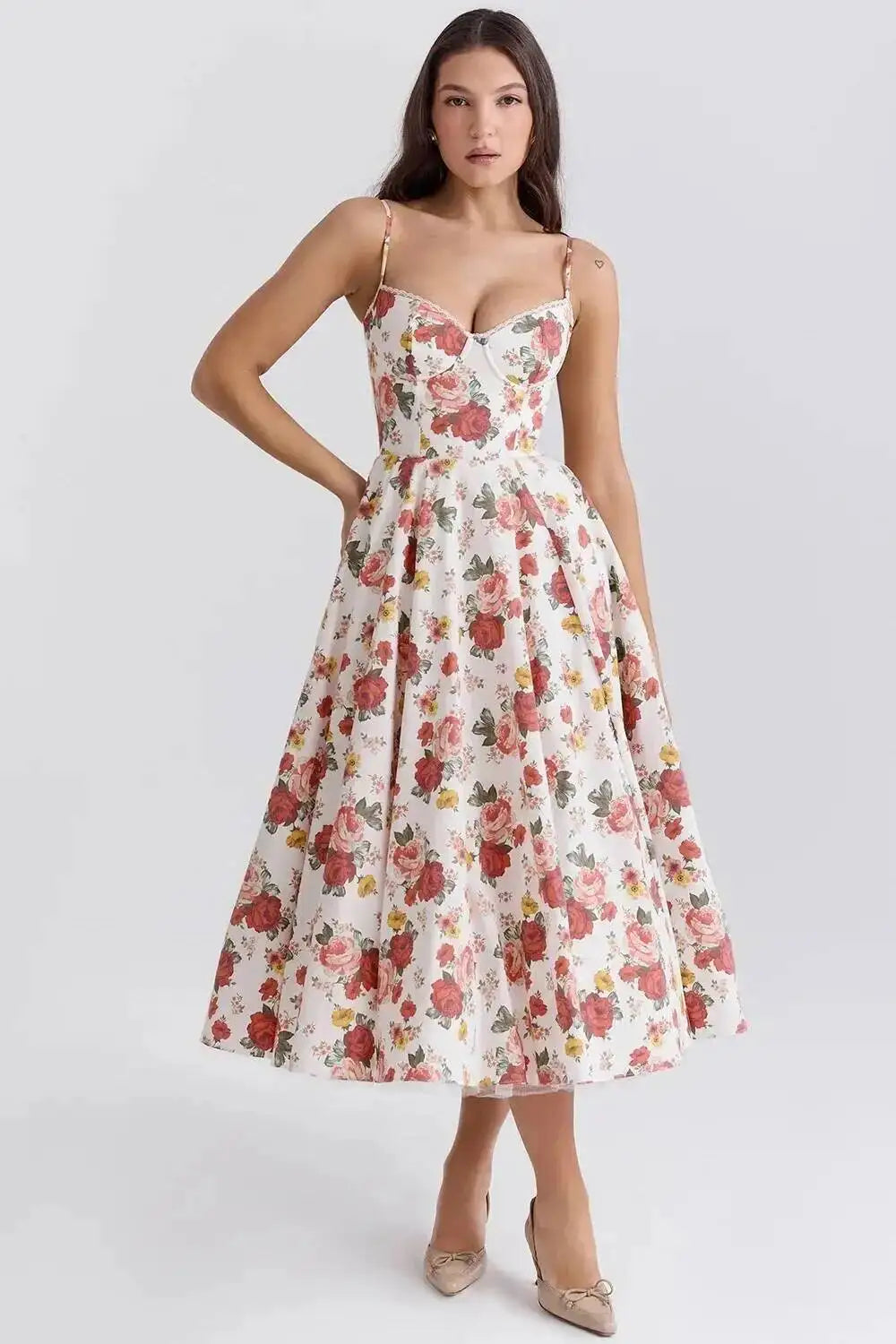 Satin Strapless Midi Dress for Women – Waist Cinching Party Dress