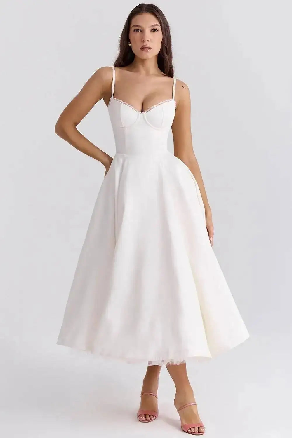 Satin Strapless Midi Dress for Women – Waist Cinching Party Dress