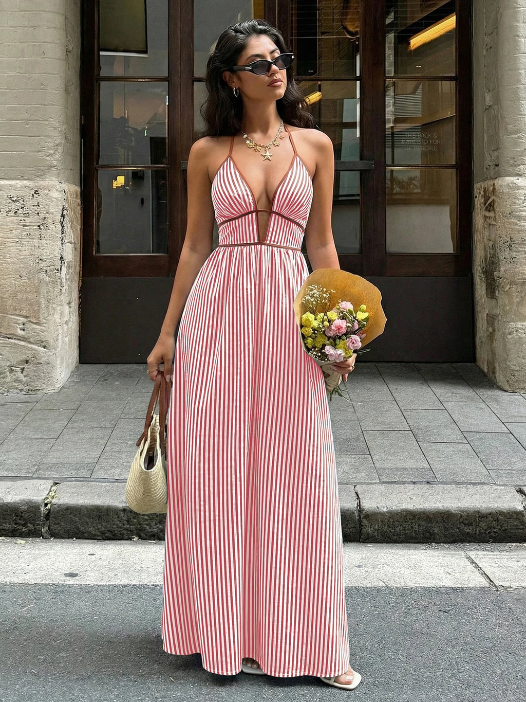 Off-Shoulder Hollow Out Maxi Beach Dress for Women – Sleeveless Backless Dress