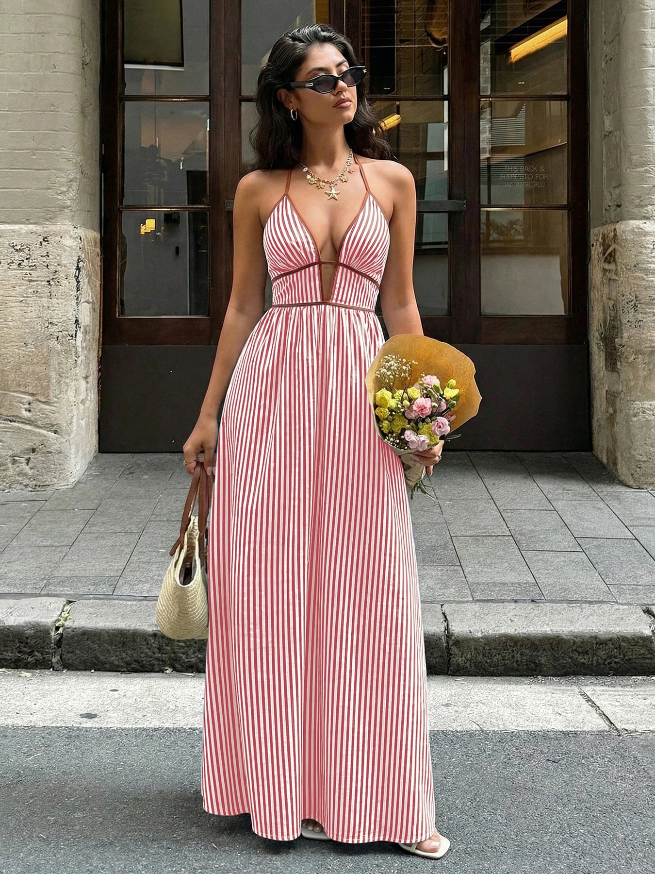 Off-Shoulder Hollow Out Maxi Beach Dress for Women – Sleeveless Backless Dress